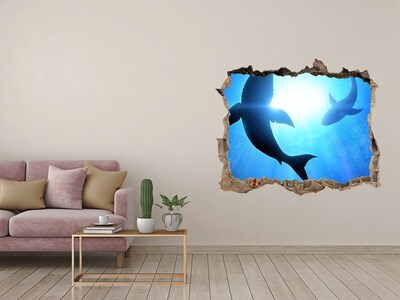 Sticker mural effet trou Deux requins pierre