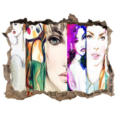 Autocollant mural trou Portraits de femmes dans un trou dans le mur