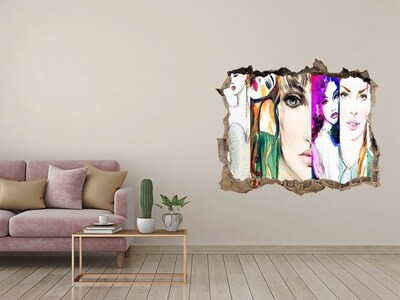 Autocollant mural trou Portraits de femmes dans un trou dans le mur