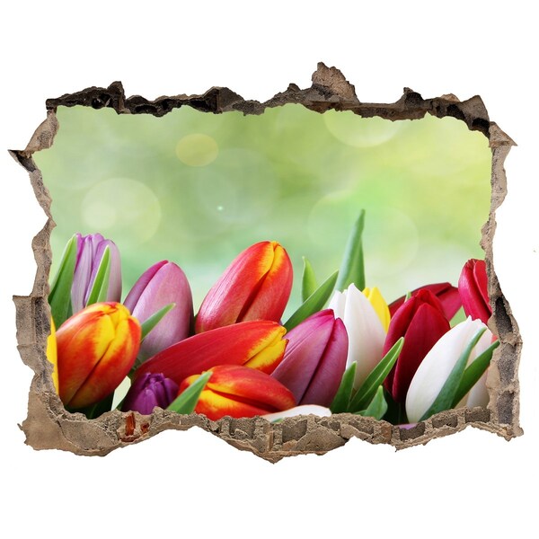 Sticker mural effet trou Tulipes colorées pierre