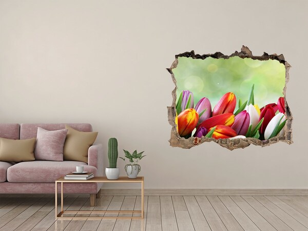Sticker mural effet trou Tulipes colorées pierre