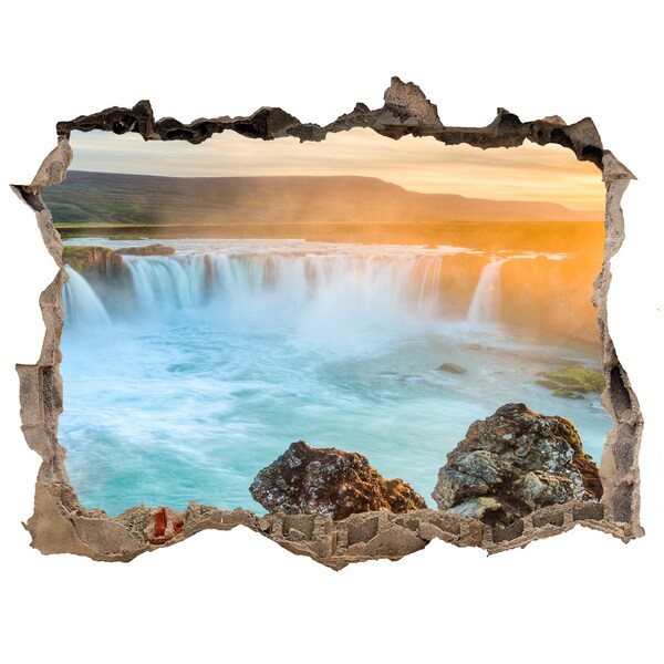 Sticker mural effet trou Cascade au coucher du soleil