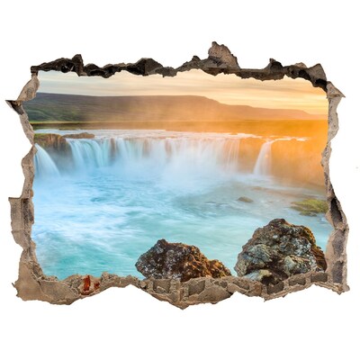 Sticker mural effet trou Cascade au coucher du soleil