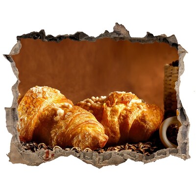 Sticker trou dans le mur De délicieux croissants dans un petit boui-boui.