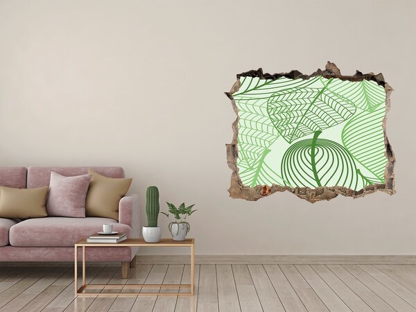 Sticker mural effet trou Feuilles de motif pierre