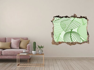 Sticker mural effet trou Feuilles de motif pierre
