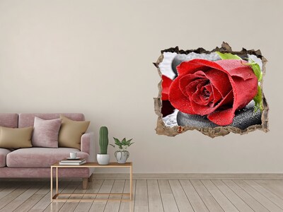 Sticker mural effet trou Rose rouge pierre