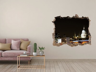 Sticker mural effet trou Vue nocturne de Londres à travers un trou dans le mur