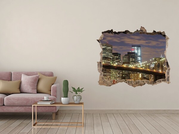 Autocollant à effet 3d trou Vue du pont de Brooklyn la nuit