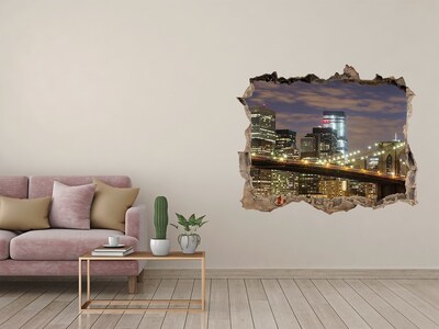 Autocollant à effet 3d trou Vue du pont de Brooklyn la nuit