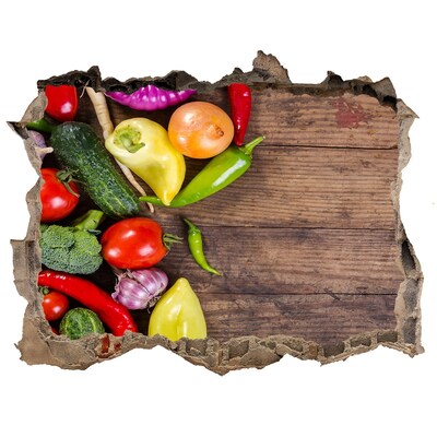 Autocollant mural trou Fruits et légumes dans un trou dans le mur