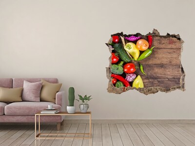 Autocollant mural trou Fruits et légumes dans un trou dans le mur