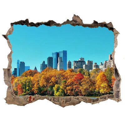 Autocollant mural trou New York en automne pierre