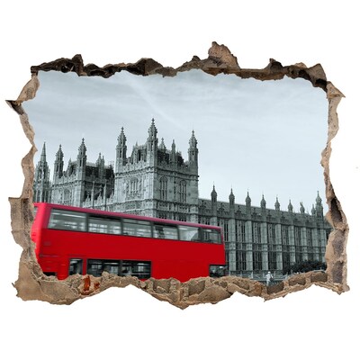 Sticker trou dans le mur Paysage londonien avec un bus rouge