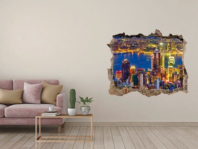 Sticker trou dans le mur Vue de Hong Kong la nuit