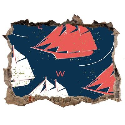 Sticker mural effet trou Navires en mer