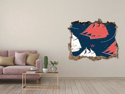 Sticker mural effet trou Navires en mer