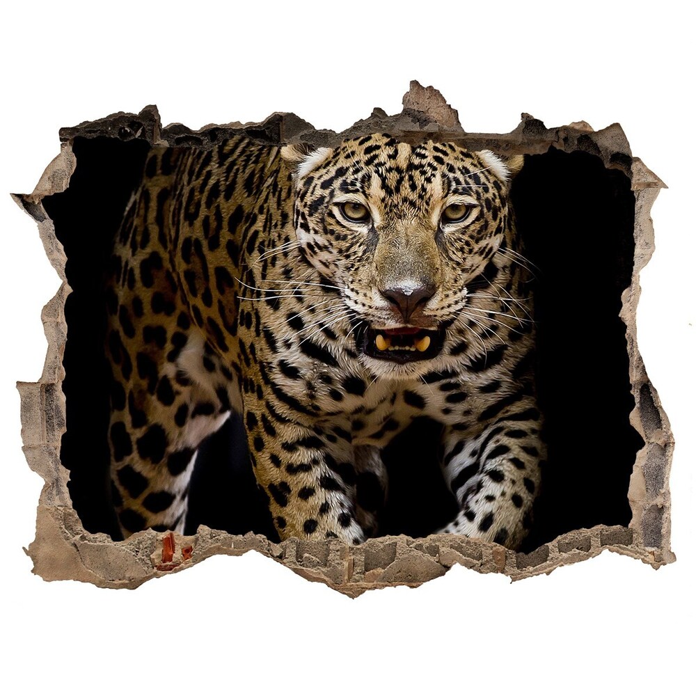 Sticker mural effet trou Jaguar pierre