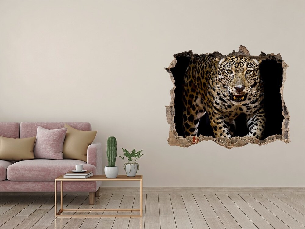 Sticker mural effet trou Jaguar pierre