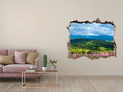 Sticker mural effet trou Paysage de montagne avec des fleurs