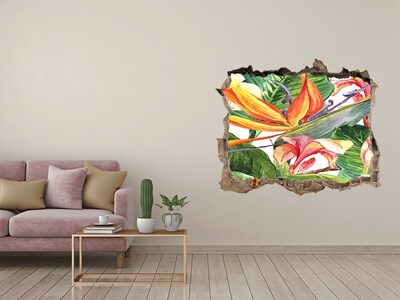 Sticker mural effet trou Fleurs tropicales plantes pierre