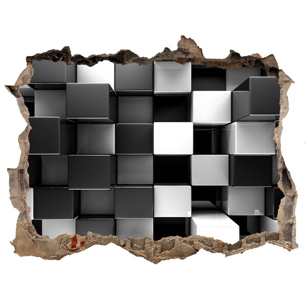 Autocollant mural trou Cubes noirs et blancs dans le mur