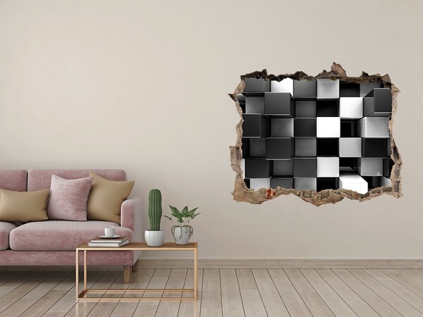Autocollant mural trou Cubes noirs et blancs dans le mur