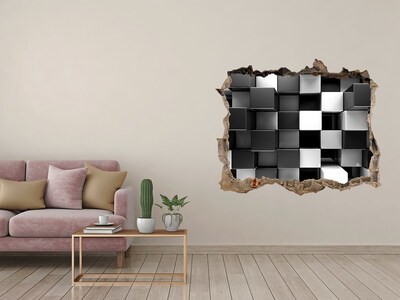 Autocollant mural trou Cubes noirs et blancs dans le mur