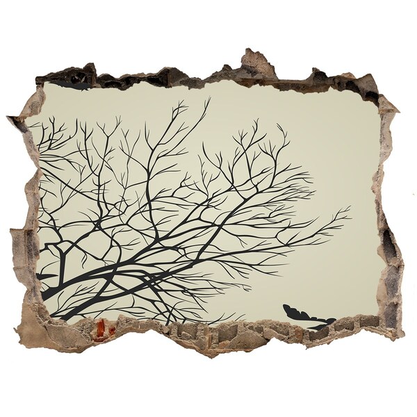 Sticker mural effet trou Forêt morte derrière le mur détruit