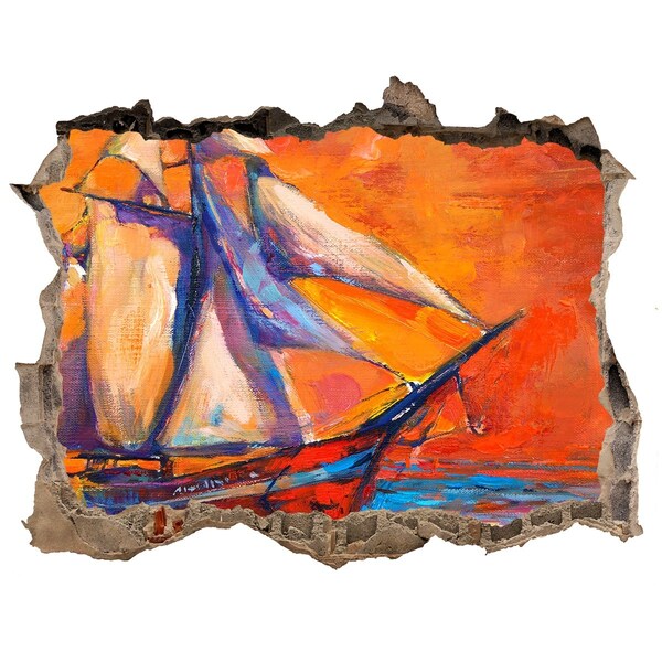 Autocollant à effet 3d trou Coucher de soleil en mer