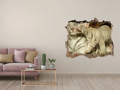 Sticker mural effet trou Tigres pierre