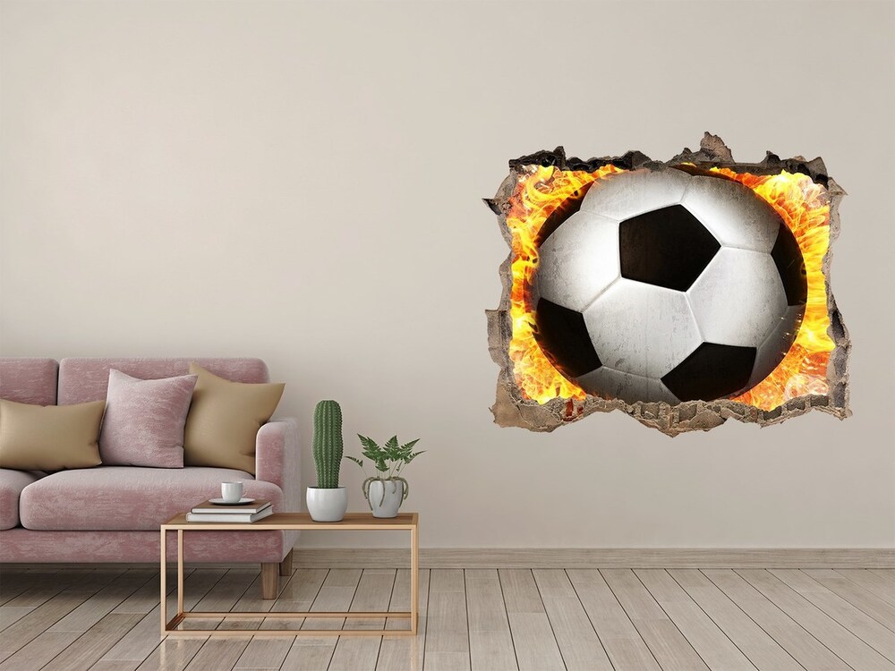 Sticker mural effet trou Burning football saw pierre