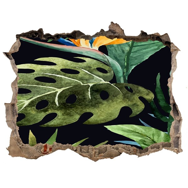 Sticker mural effet trou Jungle tropicale derrière le mur