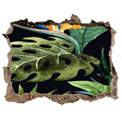 Sticker mural effet trou Jungle tropicale derrière le mur