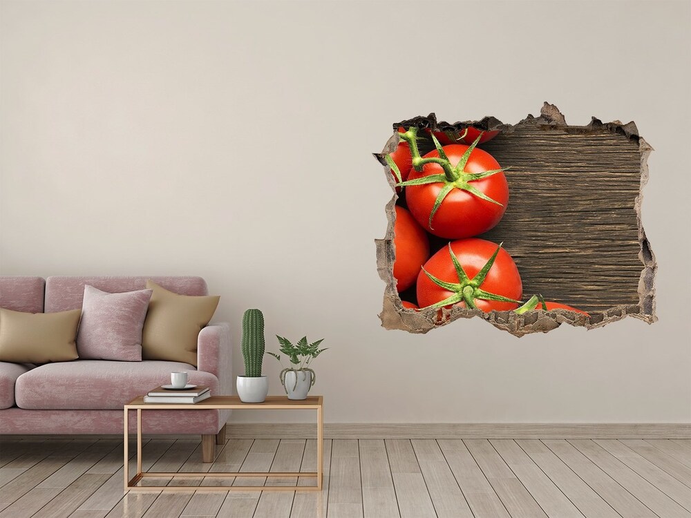 Sticker mural effet trou Tomates sur bois pierre