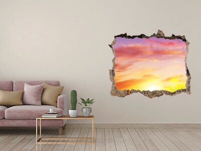 Sticker mural effet trou Coucher de soleil sur la prairie