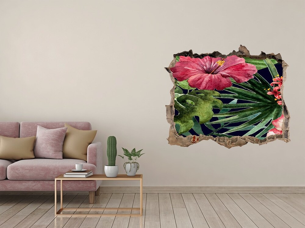 Sticker trou dans le mur Beaux fleurs tropicales pierre