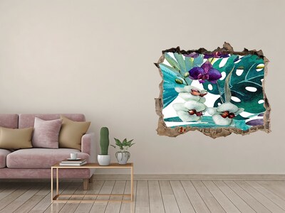 Autocollant mural trou Beaux fleurs tropicales pierre