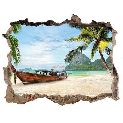 Sticker mural effet trou Plage tropicale avec bateau