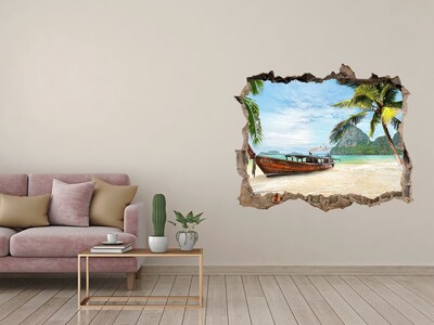 Sticker mural effet trou Plage tropicale avec bateau