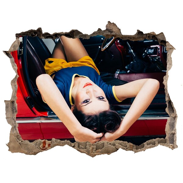 Autocollant à effet 3d trou Femme dans une voiture classique