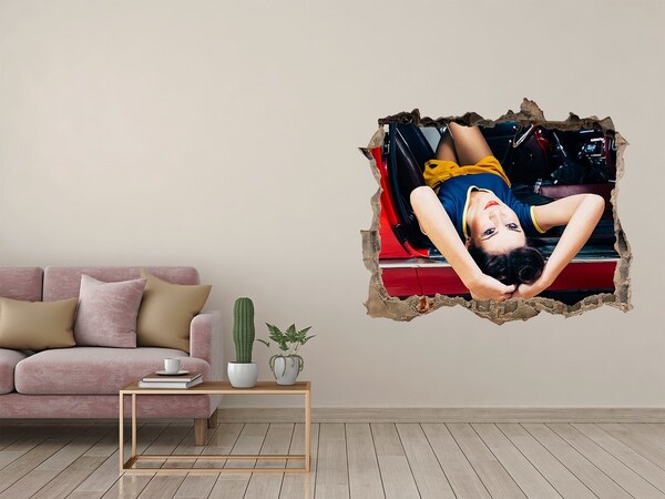 Autocollant à effet 3d trou Femme dans une voiture classique