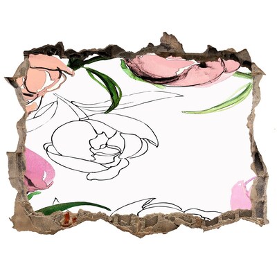 Autocollant à effet 3d trou Une fresque florale derrière un mur endommagé