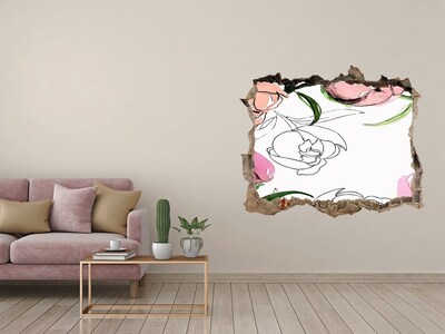 Autocollant à effet 3d trou Une fresque florale derrière un mur endommagé