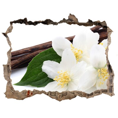 Sticker trou dans le mur Fleurs de jasmin dans du béton