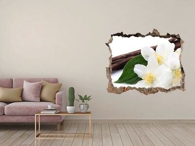 Sticker trou dans le mur Fleurs de jasmin dans du béton