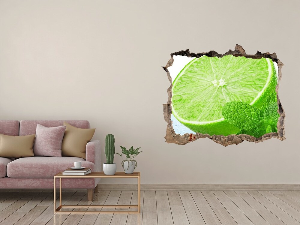 Sticker mural effet trou Citron vert avec de la glace pierre