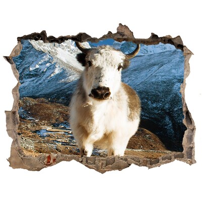 Autocollant mural trou Bison des montagnes dans un trou dans le mur