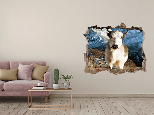 Autocollant mural trou Bison des montagnes dans un trou dans le mur