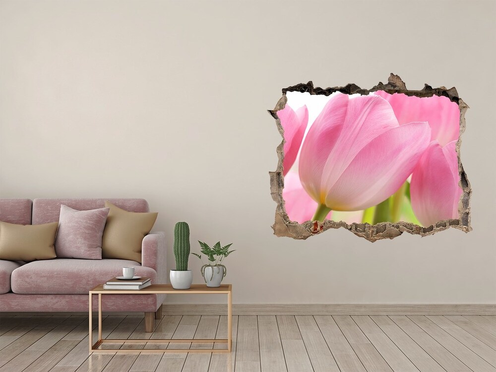 Sticker trou dans le mur Tulipes roses pierre